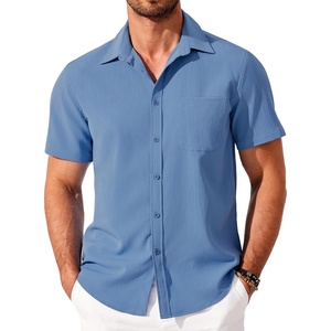 image:imageCOOFANDY Shirts for Men Short Sleeve Button Down Shirt Casual Summer Beach ShirtGrey Blue