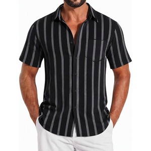 image:imageCOOFANDY Shirts for Mens Button Down Short Sleeve Shirts Casual Summer Beach Textured Shirts with PocketBlack Gray
