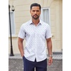 image:imageCOOFANDY Men Button Down Shirt Short Sleeve Casual Shirts Printed Dress Shirt with PocketWhite Arrow