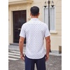 image:imageCOOFANDY Men Button Down Shirt Short Sleeve Casual Shirts Printed Dress Shirt with PocketWhite Arrow