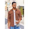 image:imageCOOFANDY Mens Button Down Waffle Shirt Jacket Casual Long Sleeve Shacket Lightweight Overshirts with Flap PocketsCaramel