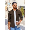 image:imageCOOFANDY Mens Button Down Waffle Shirt Jacket Casual Long Sleeve Shacket Lightweight Overshirts with Flap PocketsChestnut Brown
