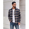 image:imageCOOFANDY Mens Casual Long Sleeve Button Up Plaid Flannel Shirt Jacket with PocketPlaid Navy Khaki