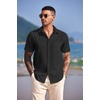 image:imageCOOFANDY Mens Casual Short Sleeve Button Down Summer Beach Shirt Lightweight Textured Wrinkle Free Untucked ShirtsBlack