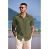 image:imageCOOFANDY Mens Casual Short Sleeve Button Down Summer Beach Shirt Lightweight Textured Wrinkle Free Untucked ShirtsChive