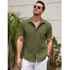image:imageCOOFANDY Mens Casual Short Sleeve Button Down Summer Beach Shirt Lightweight Textured Wrinkle Free Untucked ShirtsChive