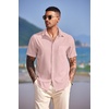 image:imageCOOFANDY Mens Casual Short Sleeve Button Down Summer Beach Shirt Lightweight Textured Wrinkle Free Untucked ShirtsVeiled Rose