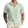 image:imageCOOFANDY Mens Casual Short Sleeve Button Down Summer Beach Shirt Lightweight Textured Wrinkle Free Untucked ShirtsSea Foam