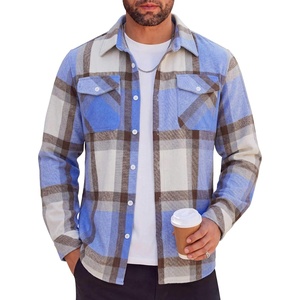 image:imageCOOFANDY Men Flannel Shirt Casual Button Down Shirt Jacket Long Sleeve Plaid Shirts with PocketsBlue White Plaid