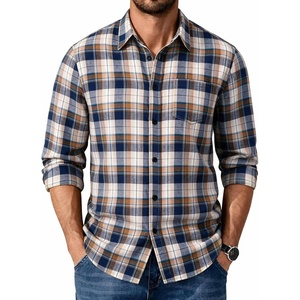 image:imageCOOFANDY Mens Casual Long Sleeve Button Up Plaid Flannel Shirt Jacket with PocketPlaid Navy Coffee