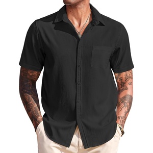 image:imageCOOFANDY Mens Casual Short Sleeve Button Down Summer Beach Shirt Lightweight Textured Wrinkle Free Untucked ShirtsBlack