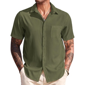 image:imageCOOFANDY Mens Casual Short Sleeve Button Down Summer Beach Shirt Lightweight Textured Wrinkle Free Untucked ShirtsChive