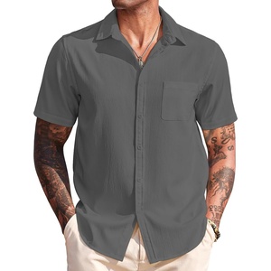 image:imageCOOFANDY Mens Casual Short Sleeve Button Down Summer Beach Shirt Lightweight Textured Wrinkle Free Untucked ShirtsGranite Gray