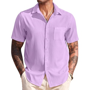 image:imageCOOFANDY Mens Casual Short Sleeve Button Down Summer Beach Shirt Lightweight Textured Wrinkle Free Untucked ShirtsLavender Frost