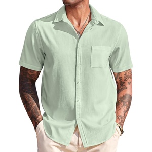 image:imageCOOFANDY Mens Casual Short Sleeve Button Down Summer Beach Shirt Lightweight Textured Wrinkle Free Untucked ShirtsSea Foam
