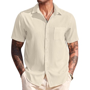 image:imageCOOFANDY Mens Casual Short Sleeve Button Down Summer Beach Shirt Lightweight Textured Wrinkle Free Untucked ShirtsVanilla Ice
