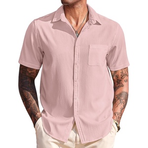 image:imageCOOFANDY Mens Casual Short Sleeve Button Down Summer Beach Shirt Lightweight Textured Wrinkle Free Untucked ShirtsVeiled Rose