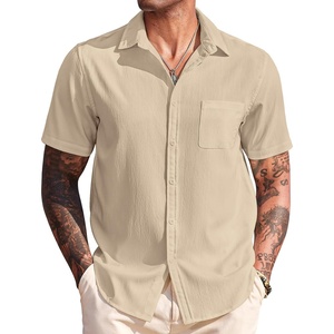 image:imageCOOFANDY Mens Casual Short Sleeve Button Down Summer Beach Shirt Lightweight Textured Wrinkle Free Untucked ShirtsWood Ash