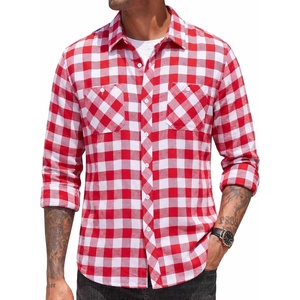 image:imageCOOFANDY Mens Flannel Plaid Shirts Long Sleeve Casual Button Down Shirt with PocketsRed White