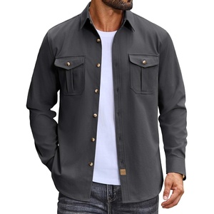 image:imageCOOFANDY Mens Long Sleeve Button Down Lightweight Shirt Jacket with PocketDark Grey
