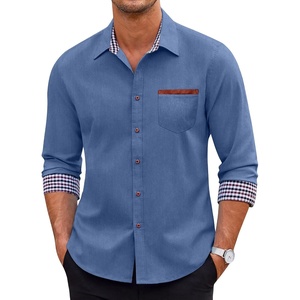 image:imageCOOFANDY Mens Long Sleeve Casual Button Down Shirts Untucked Shirts Plaid Collar Vintage Denim ShirtType 01  Navy Blue