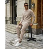 image:imageCOOFANDY 2 Piece Mens Tracksuits Set Cotton Long Sleeve Sweatsuit Pullover with Jogging Pants Casual Athletic OutfitsLight Khaki