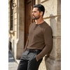 image:imageCOOFANDY Mens Waffle Henley Long Sleeve Shirts Casual Pullover TShirtBrown