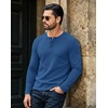image:imageCOOFANDY Mens Waffle Henley Long Sleeve Shirts Casual Pullover TShirtDenim Blue