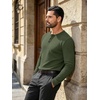 image:imageCOOFANDY Mens Waffle Henley Long Sleeve Shirts Casual Pullover TShirtOlive Green