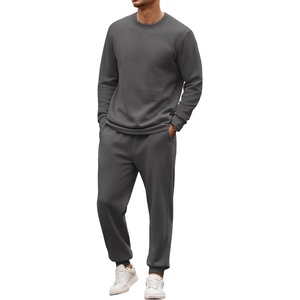 image:imageCOOFANDY 2 Piece Mens Tracksuits Set Cotton Long Sleeve Sweatsuit Pullover with Jogging Pants Casual Athletic OutfitsDark Gray