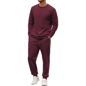 image:imageCOOFANDY 2 Piece Mens Tracksuits Set Cotton Long Sleeve Sweatsuit Pullover with Jogging Pants Casual Athletic OutfitsDark Red