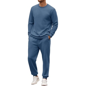 image:imageCOOFANDY 2 Piece Mens Tracksuits Set Cotton Long Sleeve Sweatsuit Pullover with Jogging Pants Casual Athletic OutfitsGrey Blue