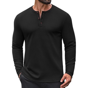 image:imageCOOFANDY Mens Waffle Henley Long Sleeve Shirts Casual Pullover TShirtBlack