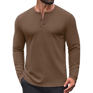 image:imageCOOFANDY Mens Waffle Henley Long Sleeve Shirts Casual Pullover TShirtBrown