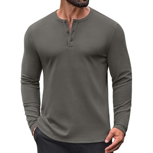 image:imageCOOFANDY Mens Waffle Henley Long Sleeve Shirts Casual Pullover TShirtDark Grey