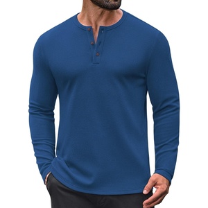 image:imageCOOFANDY Mens Waffle Henley Long Sleeve Shirts Casual Pullover TShirtDenim Blue