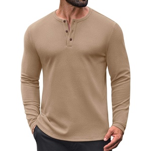 image:imageCOOFANDY Mens Waffle Henley Long Sleeve Shirts Casual Pullover TShirtKhaki