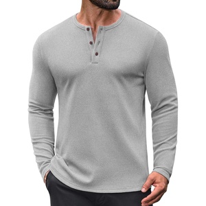image:imageCOOFANDY Mens Waffle Henley Long Sleeve Shirts Casual Pullover TShirtLight Grey