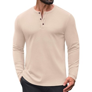 image:imageCOOFANDY Mens Waffle Henley Long Sleeve Shirts Casual Pullover TShirtLight Khaki