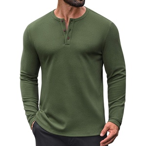 image:imageCOOFANDY Mens Waffle Henley Long Sleeve Shirts Casual Pullover TShirtOlive Green