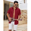 image:imageCOOFANDY Mens Button Down Shirt Short Sleeve Cotton Casual Summer Shirts Beach Vacation Linen Shirts for MenRed