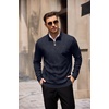 image:imageCOOFANDY Mens Quarter Zip Pullover Sweater Stretch Knit Checked SweaterDark Blue
