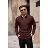 image:imageCOOFANDY Mens Quarter Zip Pullover Sweater Stretch Knit Checked SweaterDark Brown