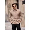 image:imageCOOFANDY Mens Quarter Zip Pullover Sweater Stretch Knit Checked SweaterKhaki