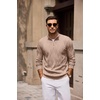 image:imageCOOFANDY Mens Quarter Zip Pullover Sweater Stretch Knit Checked SweaterKhaki