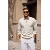 image:imageCOOFANDY Mens Quarter Zip Pullover Sweater Stretch Knit Checked SweaterLight Khaki