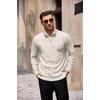 image:imageCOOFANDY Mens Quarter Zip Pullover Sweater Stretch Knit Checked SweaterLight Khaki