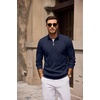 image:imageCOOFANDY Mens Quarter Zip Pullover Sweater Stretch Knit Checked SweaterNavy Blue