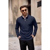 image:imageCOOFANDY Mens Quarter Zip Pullover Sweater Stretch Knit Checked SweaterNavy Blue