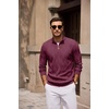 image:imageCOOFANDY Mens Quarter Zip Pullover Sweater Stretch Knit Checked SweaterWine Red